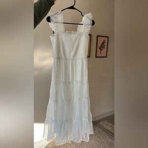 Baltic Born White Tiered Ruffle Strapless Maxi Dress
